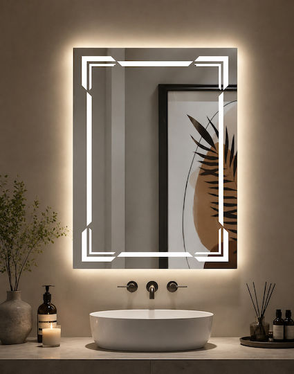 Ορθογώνιος Καθρέπτης Μπάνιου Led Αφής 50x70cm Λευκός Κωδικός: WY-95176