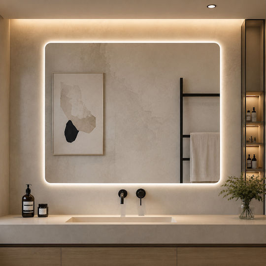 Ορθογώνιος Καθρέπτης Μπάνιου Led Αφής 60x60cm Λευκός Κωδικός: WY-95180