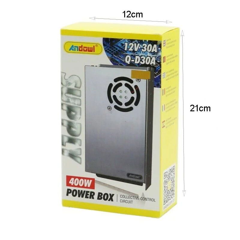 Andowl Τροφοδοτικό LED Ισχύος 400W με Τάση Εξόδου 12V 30A  Q-D30A - Power Box