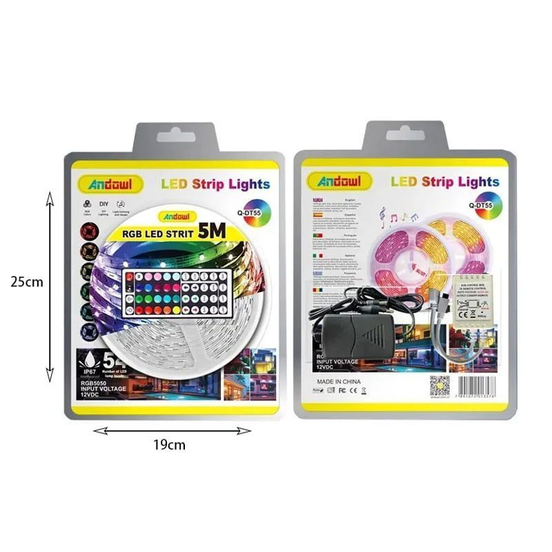 Αδιάβροχη Ταινία LED RGB 5m με Τροφοδοτικό και Τηλεχειριστήριο 12V Q-DT55 - LED strip lights