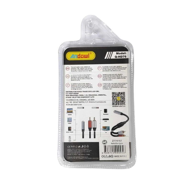 Andowl Καλώδιο ήχου TRS 3.5mm σε 2 RCA Q-HD76 - Audio cable