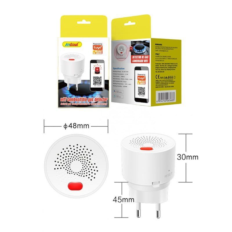 Andowl Q-MQ25 Ανιχνευτής Διαρροής Γκαζιού Πρίζας - WiFi Combusitible Gas Detector