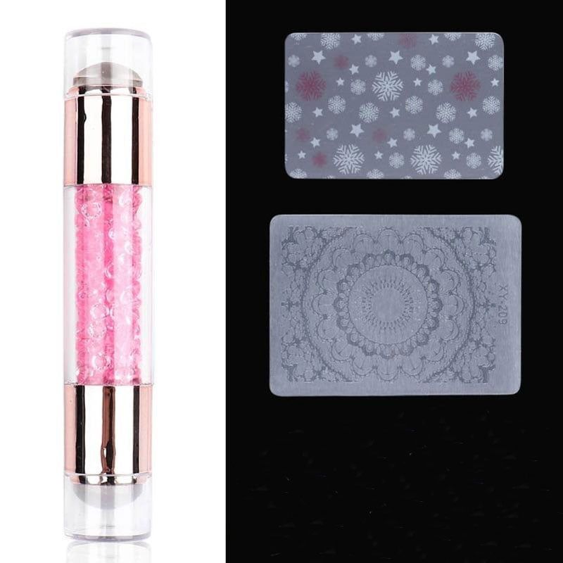Στάμπα νυχιών σιλικόνης 1τμχ & 2 πλακέτες – Silicone stamp double