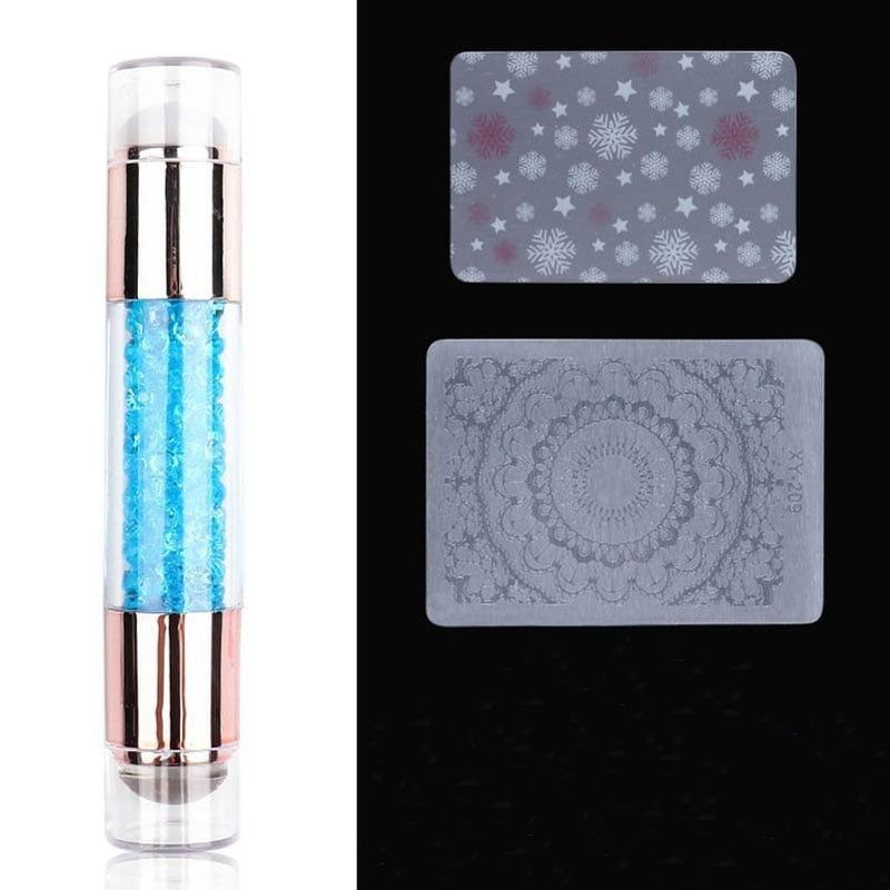 Στάμπα νυχιών σιλικόνης 1τμχ & 2 πλακέτες – Silicone stamp double