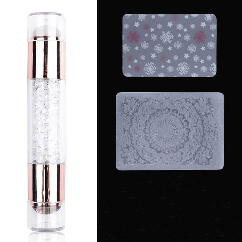 Στάμπα νυχιών σιλικόνης 1τμχ & 2 πλακέτες – Silicone stamp double